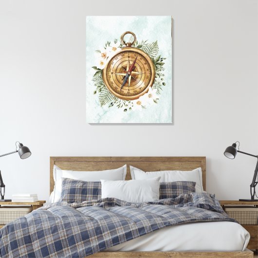 Waterverf Bloemenkompas Canvas Afdruk (Insitu (Slaapkamer))