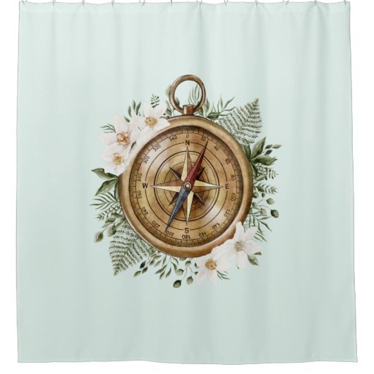 Waterverf bloemenkompas douchegordijn (Voorkant)