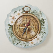 Waterverf Bloemenkompas Kinder kinderkamer Rond Kussen (Achterkant)