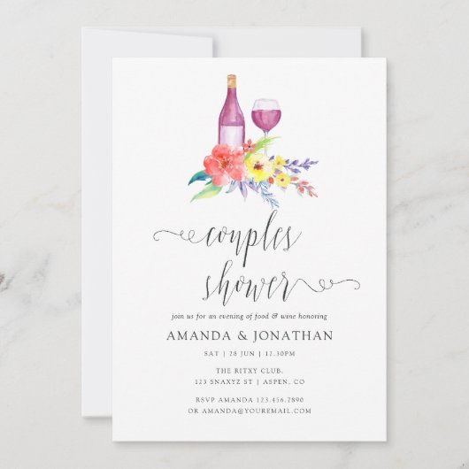 Waterverf Bloemenkoppels Douche Wijnproeverij Kaart (Voorkant)