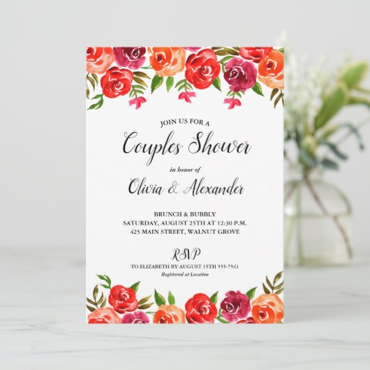 Waterverf Bloemenkoppels Vrijgezellenfeest Kaart (Staand voorkant)