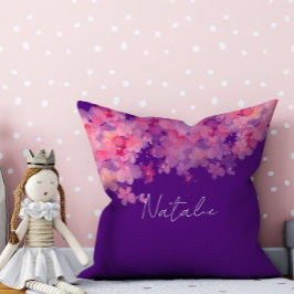 Waterverf bloemenkoraal paarse naam kussen