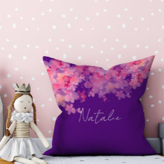 Waterverf bloemenkoraal paarse naam kussen