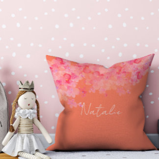 Waterverf bloemenkoraal zalm naam gooien kussen