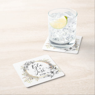 Waterverf Bloemenkrans Bruiloft Persoonlijk  Kartonnen Onderzetters