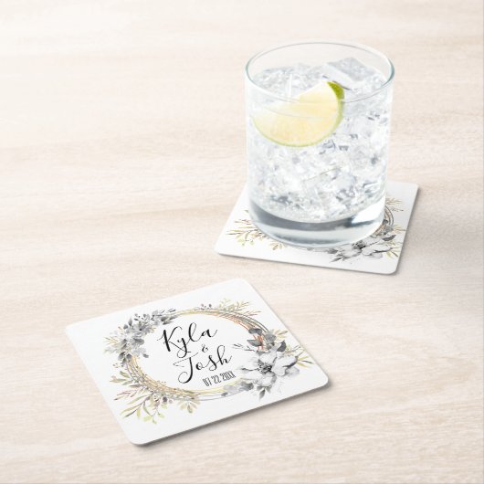 Waterverf Bloemenkrans Bruiloft Persoonlijk  Kartonnen Onderzetters (Insitu)