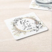 Waterverf Bloemenkrans Bruiloft Persoonlijk  Kartonnen Onderzetters (Schuin)