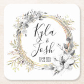 Waterverf Bloemenkrans Bruiloft Persoonlijk  Kartonnen Onderzetters (Voorkant)