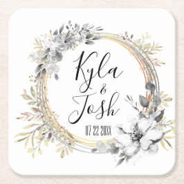 Waterverf Bloemenkrans Bruiloft Persoonlijk Kartonnen Onderzetters