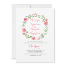 waterverf bloemenkrans bruiloft uitnodigingen