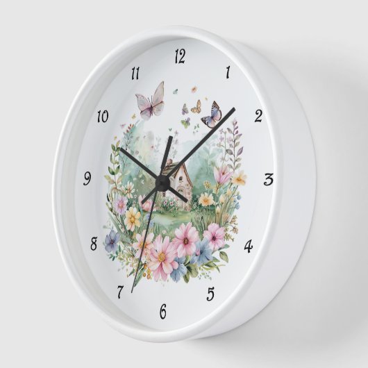 Waterverf Bloemenkrans en Cottage wandklok (Hoek)