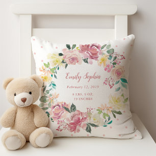 Waterverf bloemenkrans Geboortestatistieken voor Kussen