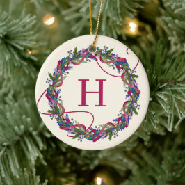 Waterverf Bloemenkrans Initiaal Kerst Keramisch Ornament
