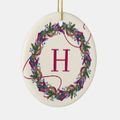 Waterverf Bloemenkrans Initiaal Kerst Keramisch Ornament (Rechts)