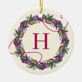 Waterverf Bloemenkrans Initiaal Kerst Keramisch Ornament (Voorkant)