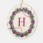 Waterverf Bloemenkrans Initiaal Kerst Keramisch Ornament (Links)