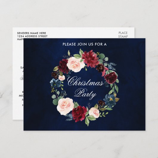 Waterverf Bloemenkrans Kerstfeest Uitnodiging (Voorkant / Achterkant)