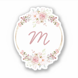 Waterverf Bloemenkrans met Monogram Sticker