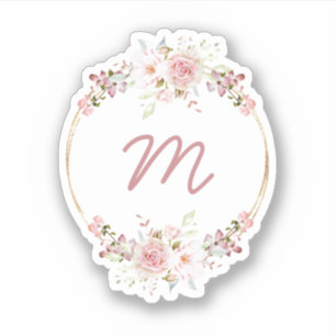 Waterverf Bloemenkrans met Monogram Sticker