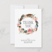 Waterverf Bloemenkrans met veren | Dank u Bedankkaart (Voorkant)