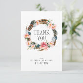 Waterverf Bloemenkrans met veren | Dank u Bedankkaart (Staand voorkant)