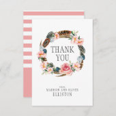 Waterverf Bloemenkrans met veren | Dank u Bedankkaart (Voorkant / Achterkant)