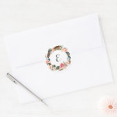 Waterverf Bloemenkrans met veren | Monogram Ronde Sticker (Envelop)