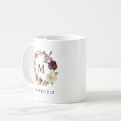 Waterverf Bloemenkrans Monogram Naam Koffiemok (Voorkant links)