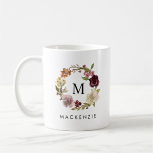 Waterverf Bloemenkrans Monogram Naam Koffiemok