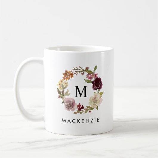 Waterverf Bloemenkrans Monogram Naam Koffiemok (Links)