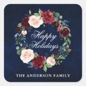 Waterverf Bloemenkrans Prettig Nieuwjaar Klein Vierkante Sticker (Voorkant)