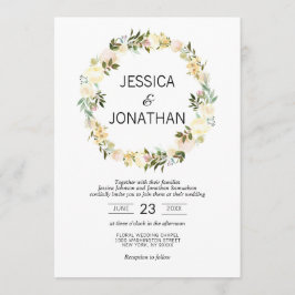 Waterverf Bloemenkrans roze beige wit bruiloft Kaart