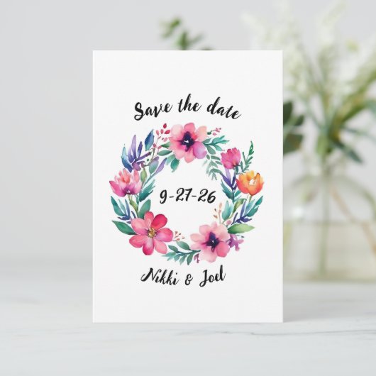 Waterverf bloemenkrans Save The Date Kaart (Staand voorkant)