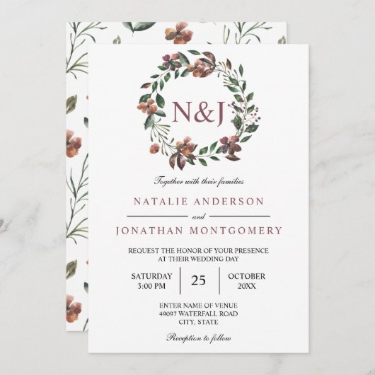 waterverf bloemenkrans sierbloemen kaart (Voorkant / Achterkant)