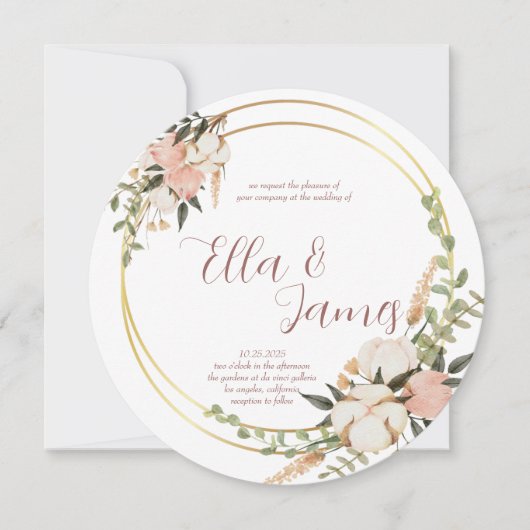 Waterverf Bloemenkrans Trouw Uitnodiging (Voorkant)