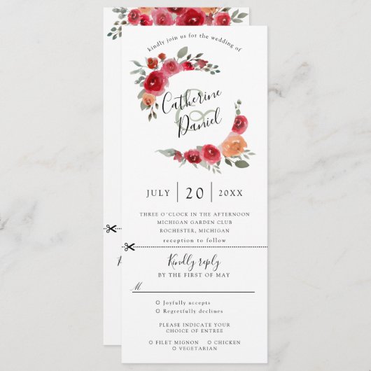 waterverf Bloemenkrans Trouwuitnodiging w RSVP Kaart (Voorkant / Achterkant)