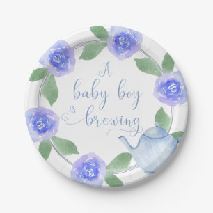 Waterverf Bloemenkranse Baby Shower Baby Jongen is Papieren Bordje