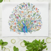 Waterverf bloemenkroon pauw theedoek (Gevouwen)