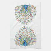 Waterverf bloemenkroon pauw theedoek (Verticaal)