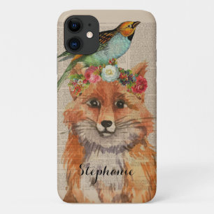 Waterverf Bloemenkroon Vos Aangepaste Naam Case-Mate iPhone Case