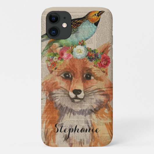 Waterverf Bloemenkroon Vos Aangepaste Naam Case-Mate iPhone Case (Achterkant)