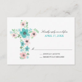 Waterverf Bloemenkruis Eerste Heilige Communie RSVP Kaartje