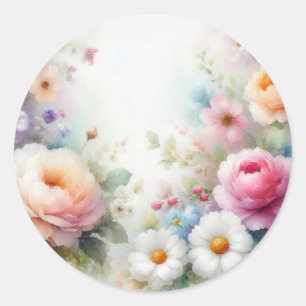 Waterverf Bloemenkunst Voeg uw tekst toe Lege sjab Ronde Sticker