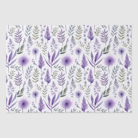 Waterverf Bloemenlavendel Paarse Botanische Tissuepapier (Voorkant)