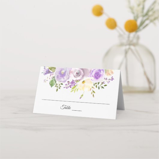Waterverf Bloemenlavendel Paarse bruiloft Plaatskaartje (Voorkant)