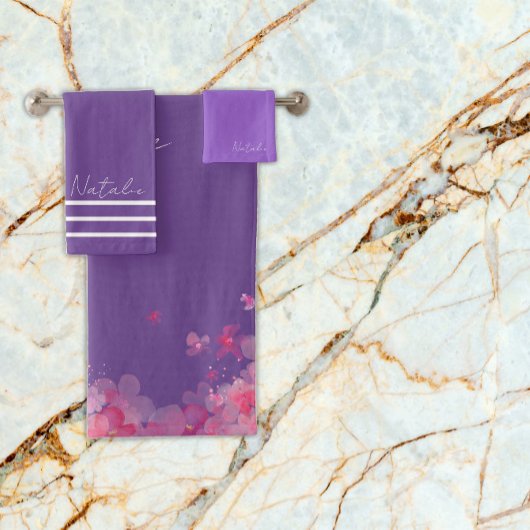 Waterverf bloemenlavendel paarse naam bad handdoek