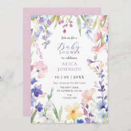 Waterverf bloemenlente baby shower Uitnodiging