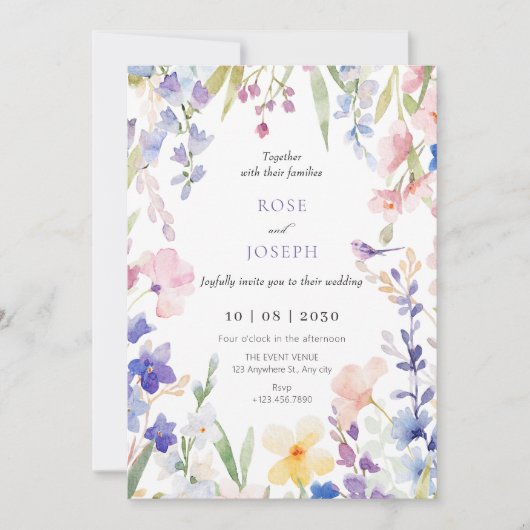 Waterverf bloemenlente bruiloft kaart (Voorkant)