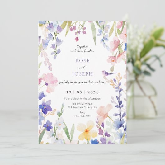 Waterverf bloemenlente bruiloft kaart (Staand voorkant)