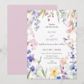 Waterverf bloemenlente bruiloft kaart (Voorkant / Achterkant)